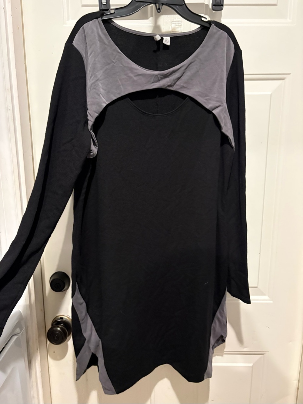 Cato Black Dress with Gray Contrast Panels - Long Sleeve